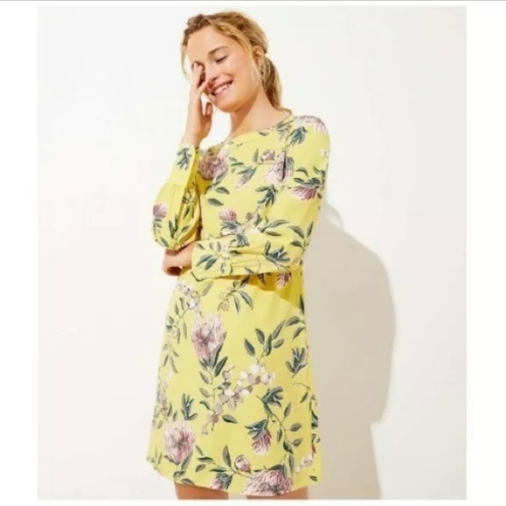 Loft Plus Yellow Floral Long Sleeve Dress